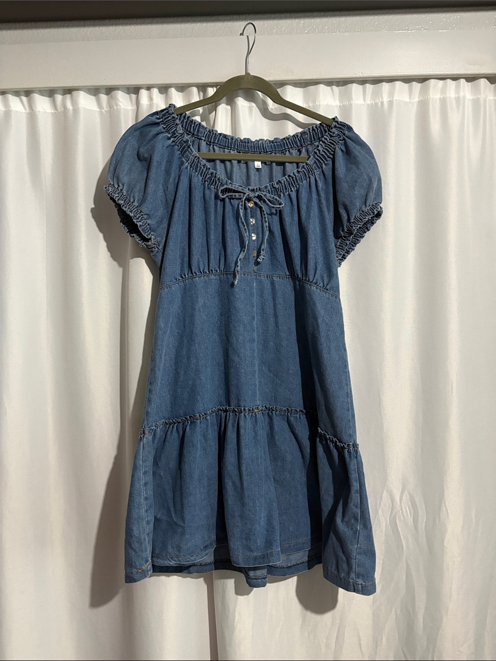 Celebrity Pink Blue Denim Peasant mini dress - Picture 1 of 4